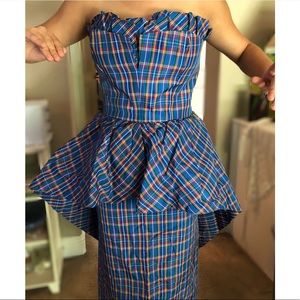 Victor Costa 80s Vintage Plaid Strapless